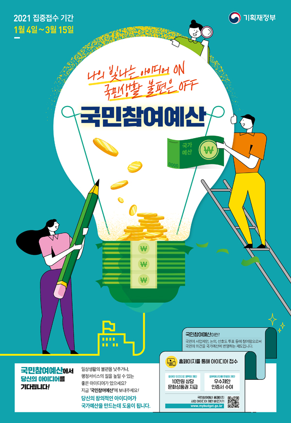 2021 집중접수기간 / 1월4일~2월28일 / 나의 빛나는 아이디어 ON 국민생활 불편은 OFF / 국민참여예산